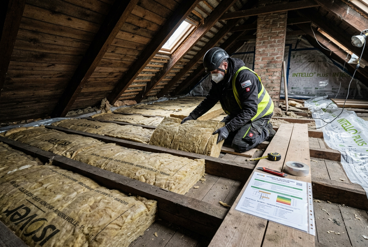 Geschossdeckendämmung während der Dämmung nach EnEV